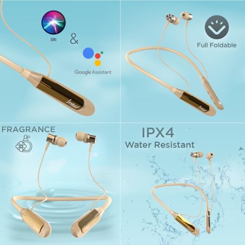 Image of LANDMARK BH118 Play 3.0 in-Ear Bluetooth Neckband with Mic, 10Hrs Playtime, ASAP Charge, ENC Mic, 3 Voice Changer, BT v5.0, Smart Magnetic Buds, IPX4, Dual Pairing (Gold)