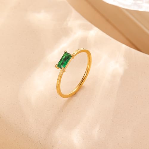 Cubic Zirconia Emerald Fashion Statement Stackable Mom Ring Jewelry CZ for Women Cute Dainty Gold Silver Rings Wedding Gift Transparent Green Health Waterproof Purity Simple2