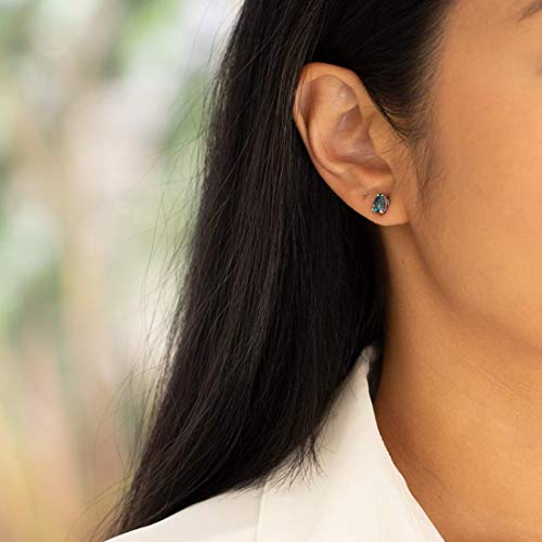 Peora London Blue Topaz Earrings For Women 14K White Gold, Natural Gemstone Birthstone Solitaire Studs, 1.50 Carats Pear Shape, Friction Back #TOP6