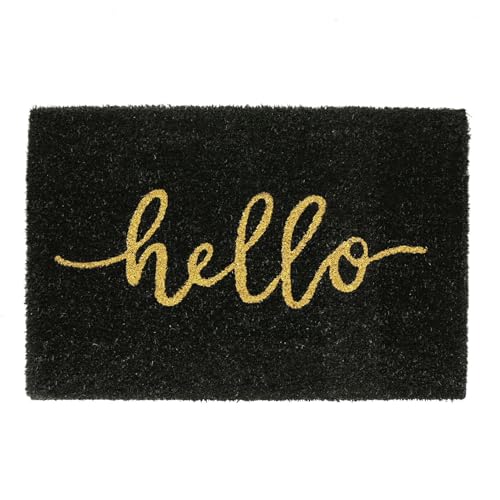 Nicola Spring Coir Door Mat - 60 x 40cm - Hello Black - Pack of 1 - Decorative Indoor Front Door Floor Mat Entry Dirt Trapper Rug Outdoor Boot Scraper Non Slip Backing Doormat
