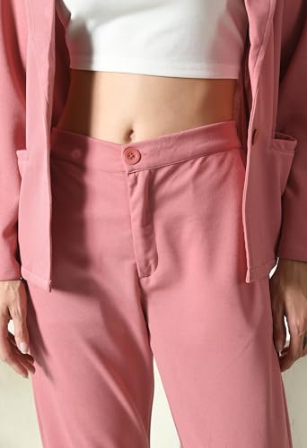 Image of Women's Lyocell Casual Solid Full Sleeve Collared Top and Pant Set with Blazer | Western Set for Women