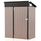 Aoxun 3x4FT Outdoor Storage Shed Metal Storage Shed with Lockable Door Steel Utility Tool Shed Outdoor Storage for Backyard Garden Patio Lawn, Brown