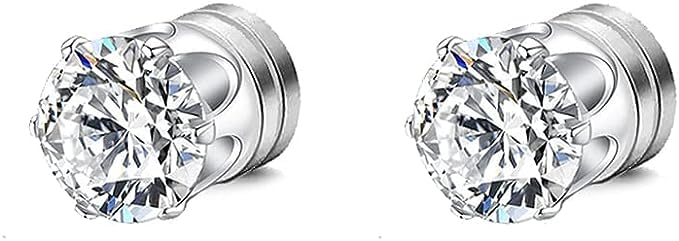 ASSUEarrings for men non piercing Jewellery Pair of Silver Stainless Steel Small Magnetic Non-Piercing Stud Earrings For Men & Boys pack of 2