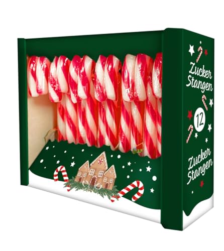 Zuckerstangen Erdbeergeschmack 144 g (12 x 12 g) Klassische rot-weiße Candy Canes Weihnachtsnaschen & Deko Ideal für Geschenke Adventskalender & Feierlichkeiten