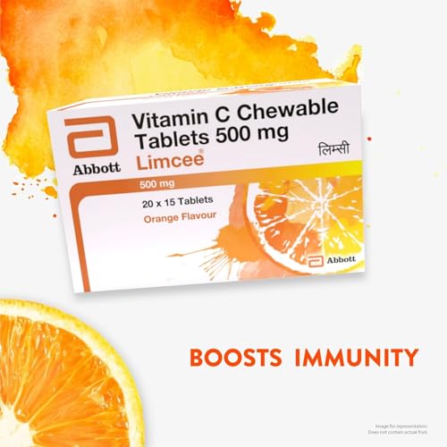 Image of Limcee Chewable Natural Vitamin C Chewable Tablets 500mg || Tangy Orange Flavour || Boost Immunity || Supports Energy || Antioxidant || Skin Care || Men and Women -15 Tabs (Pack of 5)
