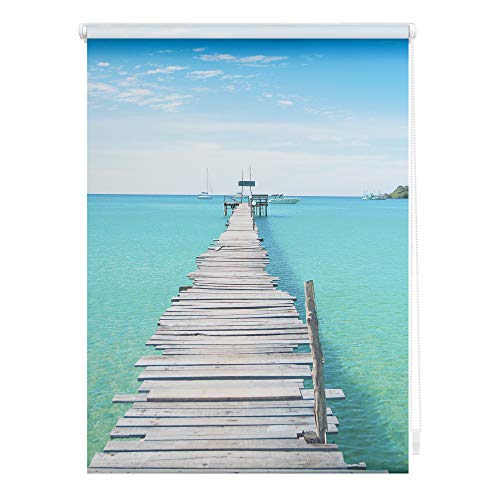Lichtblick Klemmfix Tageslicht-Rollo mit Motiv, ohne Bohren, Blickdicht, Seitenzugrollo, Made in Germany, EL Mar - Blau 100 cm x 150 cm (B x L)