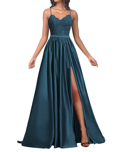 Infuness Damen Satin Ballkleider Lang Spaghetti Straps Lace Appliques...