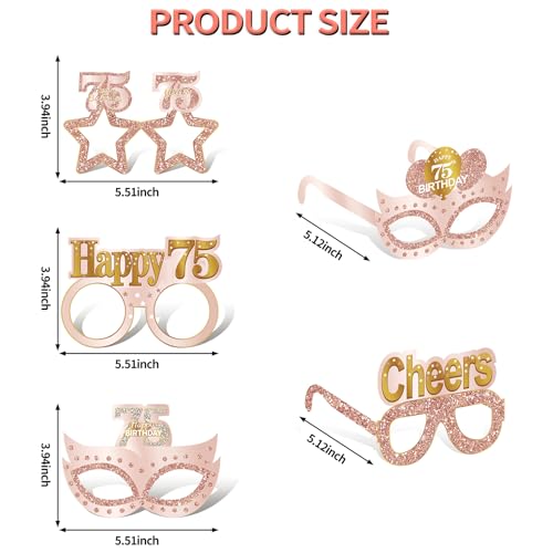 Guiruiy 24PCS 75th Birthday Eyeglasses Decorations for Women, Pink Rose Gold Happy 75th Birthday Paper Eyeglasses Party Supplies, Seventy five Year Old Bday Glasses Decor by Guiruiy - Image 2