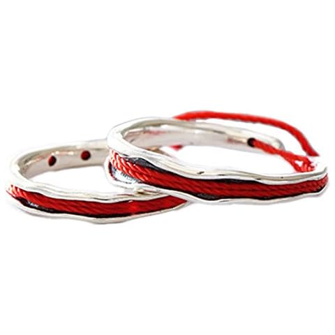 Helen de Lete Romantic Red Thread 925 Sterling Silver Open Ring 2Pcs Couple's Ring Set Cover