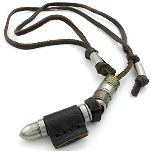 Bishilin Stainless Steel Fashion Men Women Necklace Pendant Vanage Bullet Style Leather Necklace
