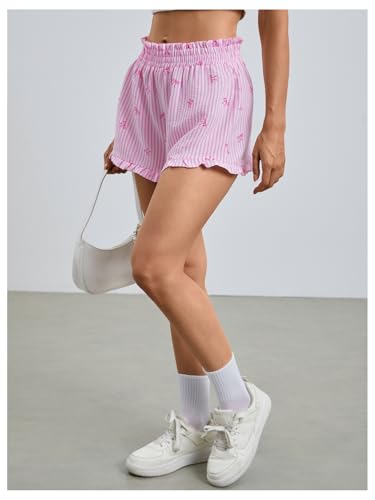 Image of MakeMeChic Women's Gingham Ruffle Lounge Shorts Elastic High Waist Pajamas Boxer Shorts