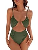 Blooming Jelly Womens One Piece Swimsuit Tummy Control Bathing Suit Sexy Flattering Cheeky High Cut Out Cute Ladies Swimwear (Medium, Army Green)