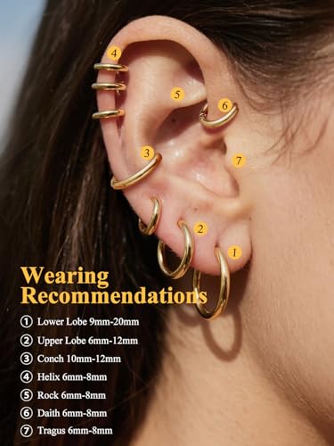 U7 Small Hoop Earrings for Women Men Stainless Steel/Black/Gold Huggie Hoop Earrings Hypoallergenic Lightweight 7/8/9/10/12/14/16mm 5