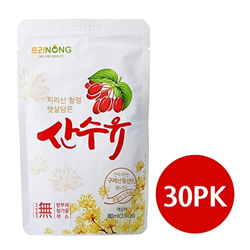 Freenong Korean Natural Dried Cornelian Cherry Extract Liquid, Cornus Officinalis Cornus Fruit Juice, Shan Zhu Yu Healthy Juice, Asiatic Dogwood Fruit Juice, Cornelian Berries Juice, 80Ml X 30 Pk #TOP1