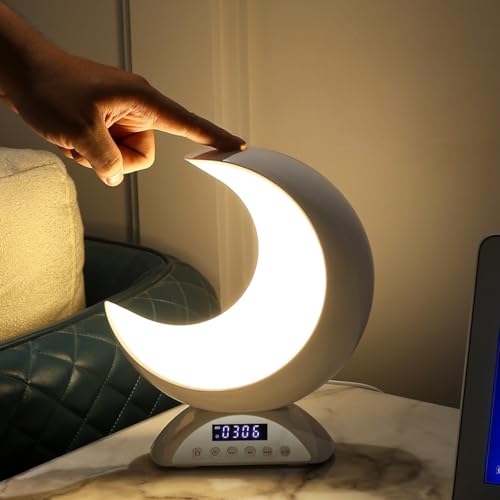 Lampe de Chevet Tactile, Veilleuse Haut Parleur, Réveil Sonnerie Musicale, 20 Couleurs de Lumière, USB Lampe de Chevet Intensité Variable pour Chambre, Salon