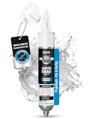 PROCREA Premium Silikon Sanitär & Bau transparent [Ganz ohne Werkzeug] Sanitärsilikon mit Langzeitschutz vor Schimmel - Geruchsmildes Bausilikon für innen & außen - Made In Germany - 60g Inhalt