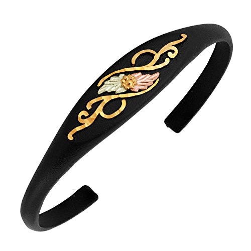 Black Hills Gold Leaf Cuff Bracelet for Women, Black Powder-Coated
