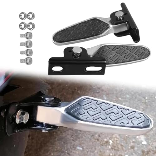 Image of Folding Rear Footrest Pedal Board for Electric Battery Car, Two Wheeler Vehicle, Black and Silver, Style 3, with Mounting Hardware
