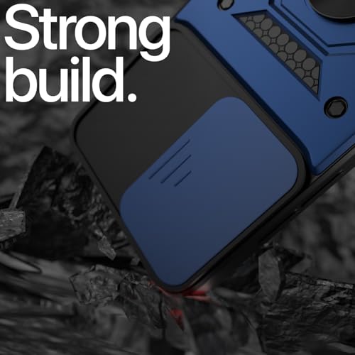 Image of Pikkme Back Cover for Vivo Y29 5G / Vivo Y19s 5G | 360 Protection Case | Sliding Camera Shield Cover & Ring Holder Stand D10 Tough Armor Bumper Case (Blue)