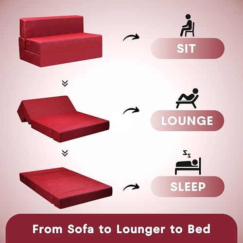Image of Amazon Brand - Solimo 2 Seater 4 * 6 Jute Fabric Washable Cover Sofa Cum Bed2 Seater Double Foam Fold Out Sofa Cum Bed (Finish Color - Maroon Delivery Condition - Pre-Assembled)