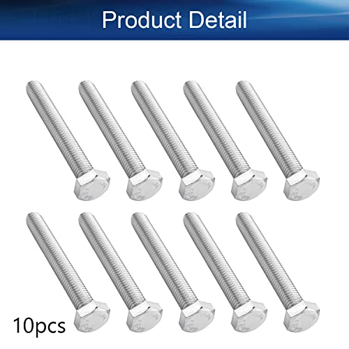 Image of Bettomshin 10Pcs M8 x 60mm Hex Bolts, 304 Stainless Steel 1.25mm Thread Pitch Fully Threaded Metric Hex Head Screw Bolts, Hexagon Screw Bolt, Hex Tap Bolts, Silver (Overall Size 65.45x13x13mm)