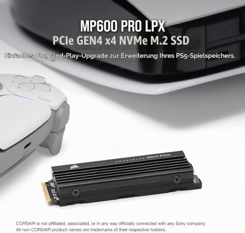 Corsair CSSD-F4000GBMP600PLP Pro LPX M.2 NVMe PCIe x4 Gen4 SSD optimiert für PS5 (Bis zu 7, 100 MB/sec Sequenzielle Lesegeschwindigkeit… – Ansicht 2