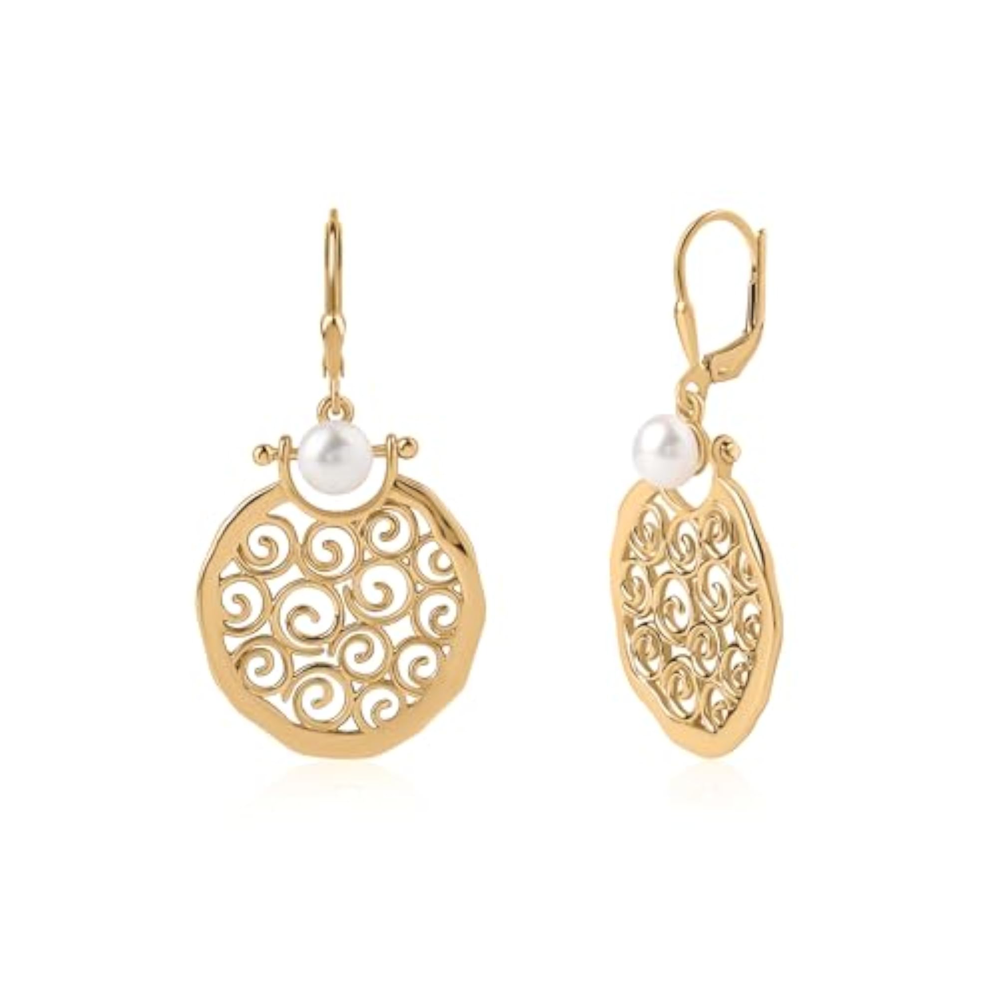 Women's 925 Silver Gold Plated Shell Pearl Filigree Earrings