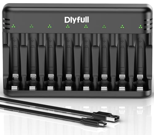 Dlyfull Ladegerät Batterien AAA AA, 8 Fach Akku Ladegerät für NI-MH/NI-CD Mignon AA und Micro AAA mit LED Anzeige, 5V/2A USB-C Schnell Batterieladegerät für Wiederaufladbaren Batterien (Schwarz) Dlyfull Ladegerät Batterien AAA AA, 8 Fach Akku Ladegerät für NI-MH/NI-CD Mignon AA und Micro AAA mit LED Anzeige, 5V/2A USB-C Schnell Batterieladegerät für Wiederaufladbaren Batterien (Schwarz)