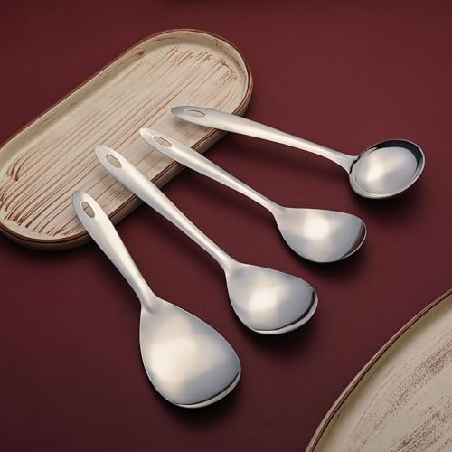 Image of Montavo by FnS 4 Pieces Stainless Steel Serving Spoon Set | 1 Gravy Ladle, 1 Rice Server, 1 Medium Veg Serving Spoon & 1 Small Veg Serving Spoon | Kitchen Serving Tools for Home & Dining