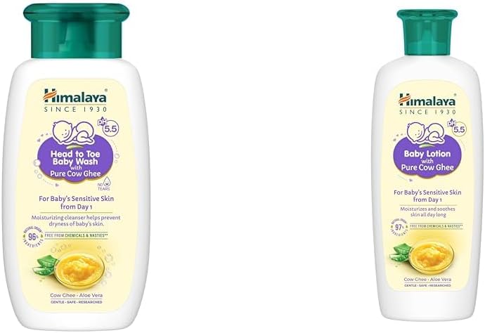 Himalaya Baby Head to Toe Wash with Pure Cow Ghee & pH 5.5 (100 ml) + Himalaya Baby Lotion with Pure Cow Ghee & pH 5.5 (100 ml)