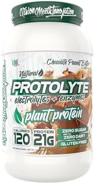 Protolyte Natural Plant Protein by VMI Sports with Electrolytes and Enzymes | Zero Sugar โ Zero Dairy โ Gluten Free | 20 G Protein + 10.5 G of EAAs (25 serving, Chocolate Peanut Butter)