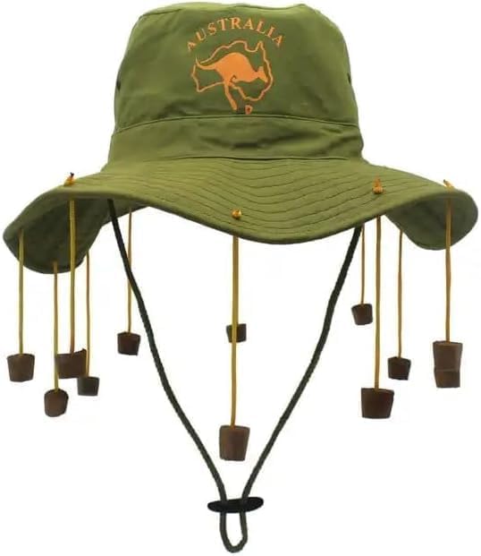 ANZEE Unisex Australian Hat with Cork - Adult Kangaroo Print Fancy Style Hat Perfect for Parties & Aussie Day Celebrations Crocodile Hunter Hat (Green)