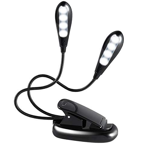 Lvdengxia Two Arms Rechargeable Music Stand LED Light Clip-on Dim-able Bed Book Reading Lamp