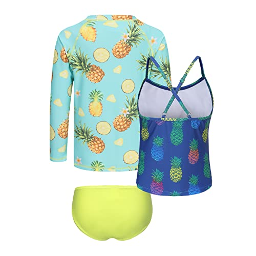 Image of Girls 3 Piece Swimsuits Set Long Sleeve Rash Guard for Girls Tankini Bathing Suits Beach Swimwear 3-16 Years