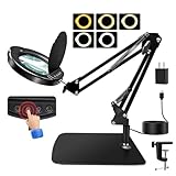 15X Magnifying Glass with Light,2-in-1 Desk Magnifying Lamp with Clamp and Stand,Real Glass Lens with Dust Cover,84 LEDs,5 Color Modes,Stepless Dimmable for Reading Sewing Hobby Close Work