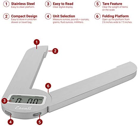 Escali F115 Compact Kitchen Scale, 11 lb/5 kg, Stainless Steel - Thumbnail 3