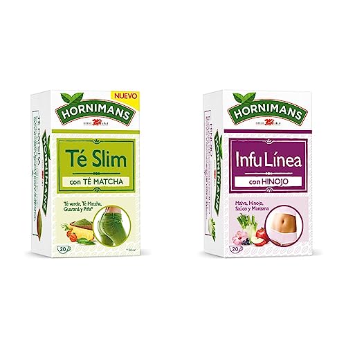 Hornimans Té Slim con Té Matcha | Ingredientes 100% Naturales | 20 bolsitas | Con Teína & Infu Línea | Infusión con Hinojo 100% Natural | 20 bolsitas | Sin Teína