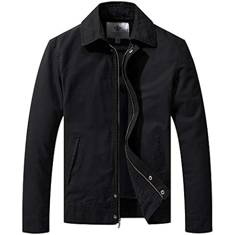 WenVen Men's Light Workout Military Jacket Spring Windbreaker (Black, 2XL) Cover