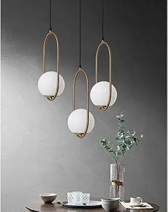 LIGHTZILLIA Golden Tripple Oval Pendant Light with White Doom Ceiling Hanging Pendant Lamp Decorative for Home and Kitchen (Bulb Not Included)