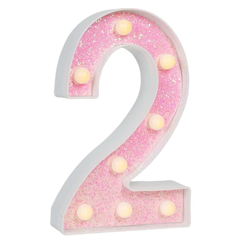 Image of Pink Glitter Marquee Light Up Numbers, LED Number Lights Battery Operated for Girls 2nd 12th Pink Birthday Party Table Decorations, 2026 Graduation Party Decor, Number 2 Sign Warm White Lights