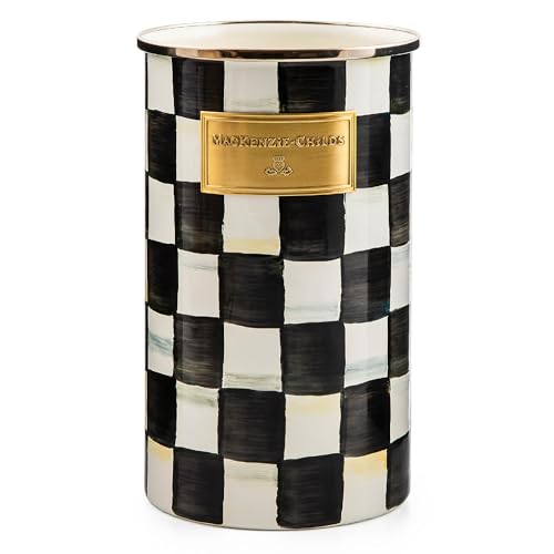 MACKENZIE-CHILDS Enamel Utensil Holder, Kitchen Utensil Holder for Countertop, Storage Caddy, Black-and-White Courtly Check