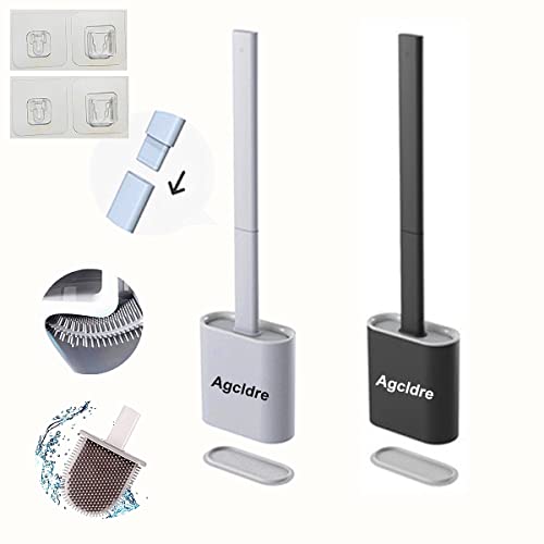 Image of Toilet Brush with Holder Silicone Toilet Brush and Cleaning Brush for Household Bathroom Toliet Brush Set (Black,Gray)