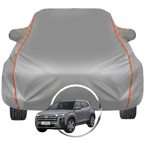 Image of Pivalo Car Cover for Hyundai Creta - Fits All Model & Year | 100% Waterproof All-Weather UV & Paint Protection | Premium 3-Layer Fabric | Triple Stitched with Reflective Piping (Grey)