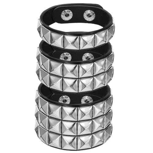 3 PCS Punk Rock Studded Bracelets Set, Spiked Studded Bracelet Cuff 80s Emo Goth Jewelry Accessories Wristband Adjustable