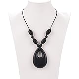 Consider It Maid Silicone Teething Necklace for Mom to Wear - FREE E-BOOK - BPA FREE and FDA Approved - Baby Love (Black)