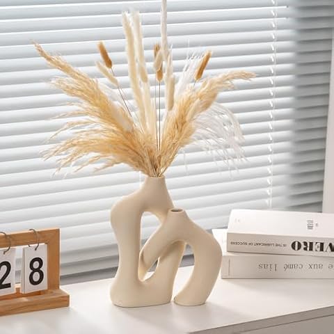 Noevay Ceramic Vase Set Modern Vase 2 Pack Minimalist Decor vase, Irregular Ceramic Vase Modern vase are Suitable for Dining Table Decor, Kitchen, Living Rooms, Bedrooms, Offices (Cream White) Cover