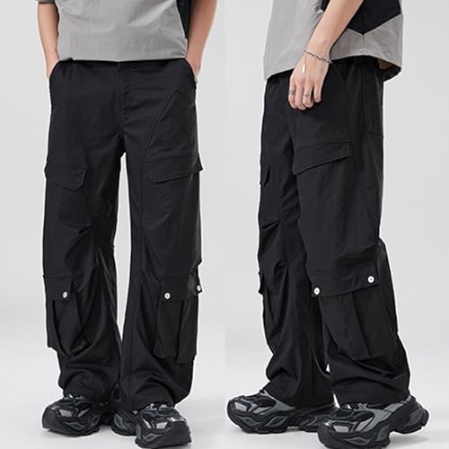 XYXIONGMAO Men's Black Casual Hip Hop Pleated Techwear Joggers Overalls Streetwear Loose Cargo Pants Multi-Pocket Sweatpants2