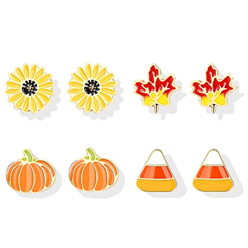Fall Earrings for Women Pumpkin Sunflower Maple Leaf Candy Corn Stud Earrings Holiday Thanksgiving Autumn Party Jewelry Gifts