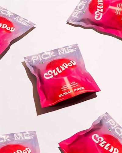 Image of Collipop Sugar-Free Lollipop with Vegan Collagen Booster | Watermelon Flavour | No Refined Sugar Candy | Soft-Chew Centre | Low Calorie Guilt-Free Treat | 5 Lollipops (90g) | Pack of 3
