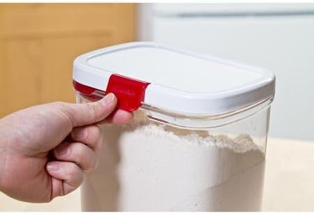 Progressive International Modern Large Rectangular Flour Keeper with Sleek Red Lid and One-Handed Latch, Holds Up to 5 lbs (0.6096 L), See-Through Construction, Easy Access Lid